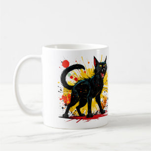 Hissing Defensive Black Cat Coffee Mug