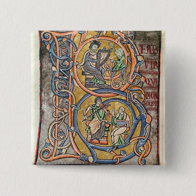 Historiated initial 'B' depicting King David 15 Cm Square Badge (Front)