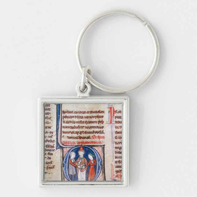 Historiated initial 'D' depicting a marriage Key Ring (Front)