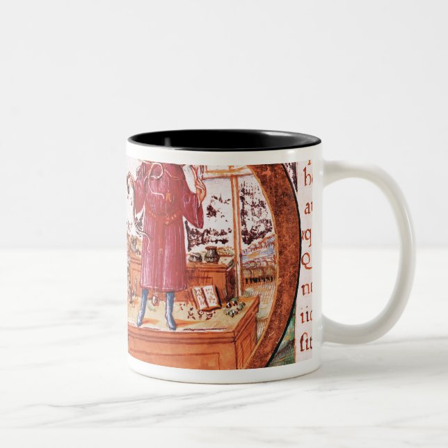 Historiated initial 'D' depicting an apothecary Two-Tone Coffee Mug (Right)