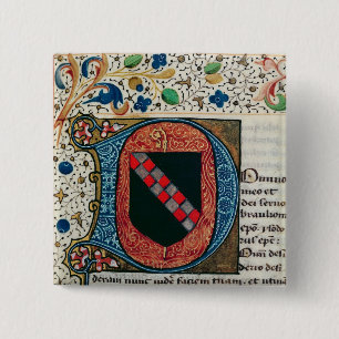 Historiated initial 'D' depicting coat of arms 15 Cm Square Badge