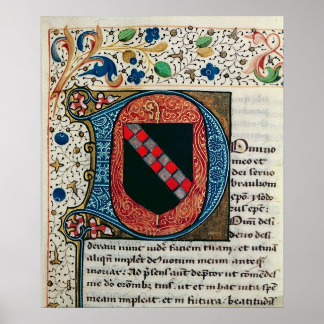 Historiated initial 'D' depicting coat of arms Poster (Front)