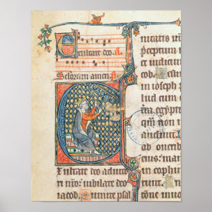 Historiated initial depicting King David playing Poster