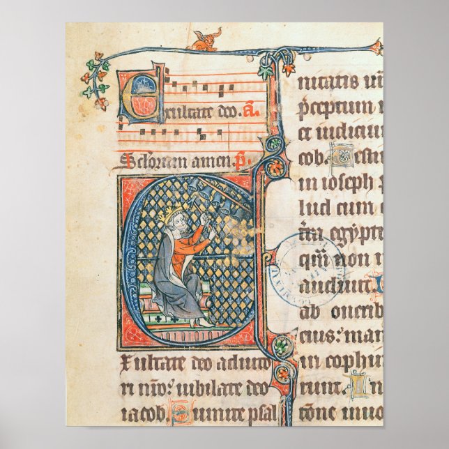 Historiated initial depicting King David playing Poster (Front)