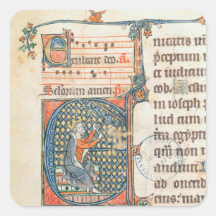 Historiated initial depicting King David playing Square Sticker