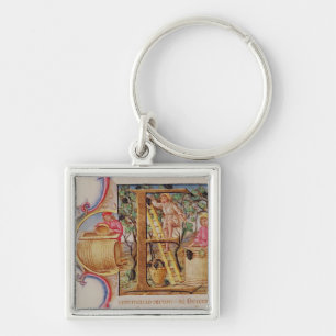 Historiated initial 'E' depicting grape picking Key Ring