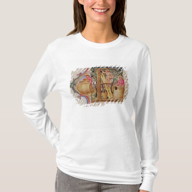 Historiated initial 'E' depicting grape picking T-Shirt (Front)