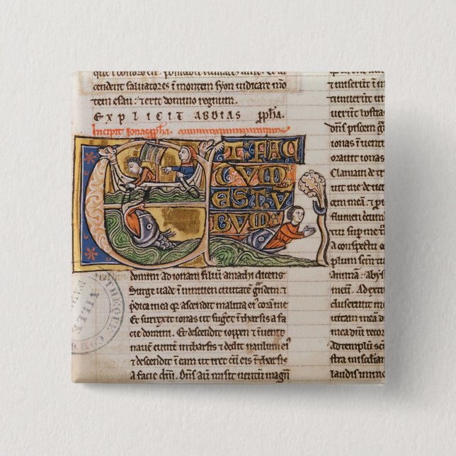 Historiated initial 'E' depicting Jonah 15 Cm Square Badge (Front)