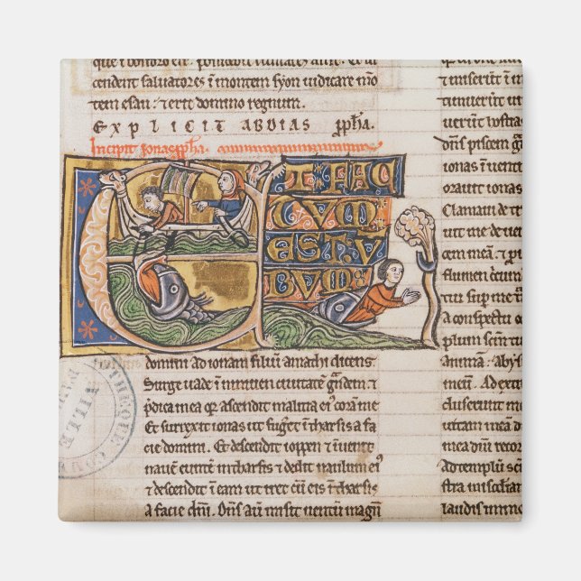 Historiated initial 'E' depicting Jonah Magnet (Front)