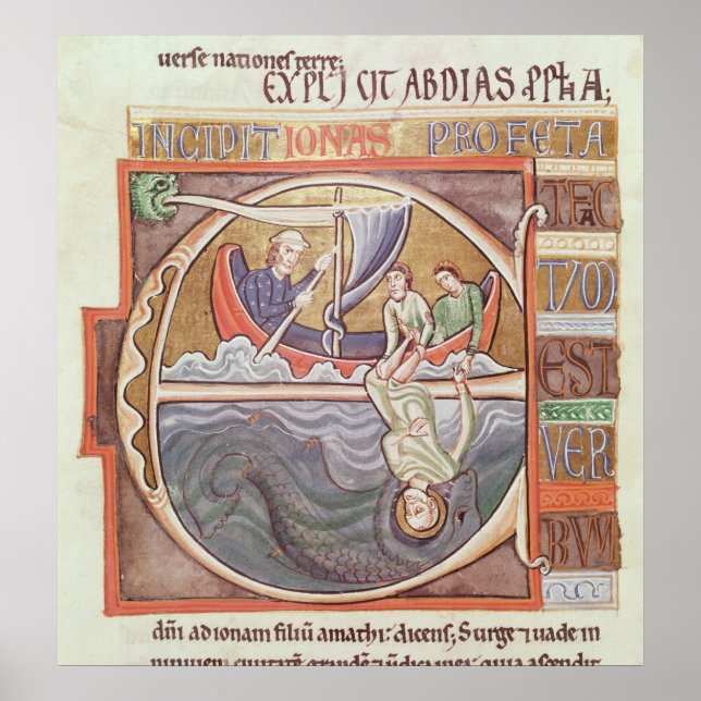 Historiated initial 'E' depicting Jonah Poster (Front)