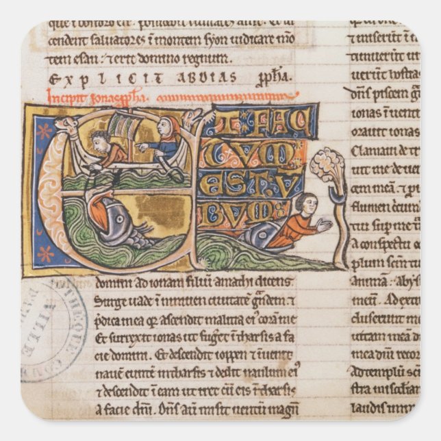 Historiated initial 'E' depicting Jonah Square Sticker (Front)