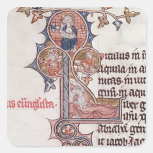 Historiated initial 'L' depicting Tree of Square Sticker