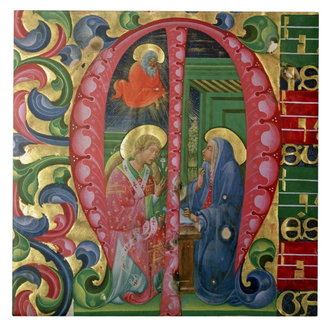 Historiated initial 'M' depicting The Annunciation Tile (Front)