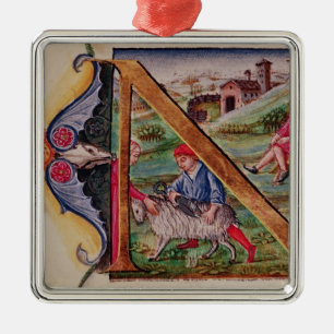Historiated initial 'N' depicting sheep Metal Tree Decoration