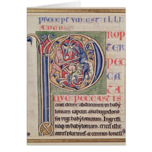 Historiated initial 'P' depicting a boar hunt
