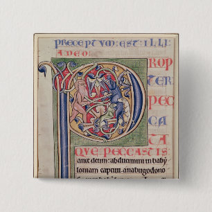 Historiated initial 'P' depicting a boar hunt 15 Cm Square Badge