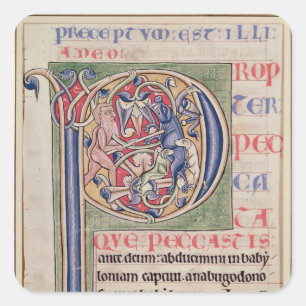 Historiated initial 'P' depicting a boar hunt Square Sticker