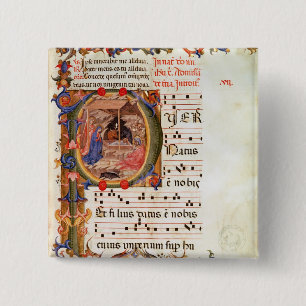 Historiated initial 'P' depicting the Nativity 15 Cm Square Badge