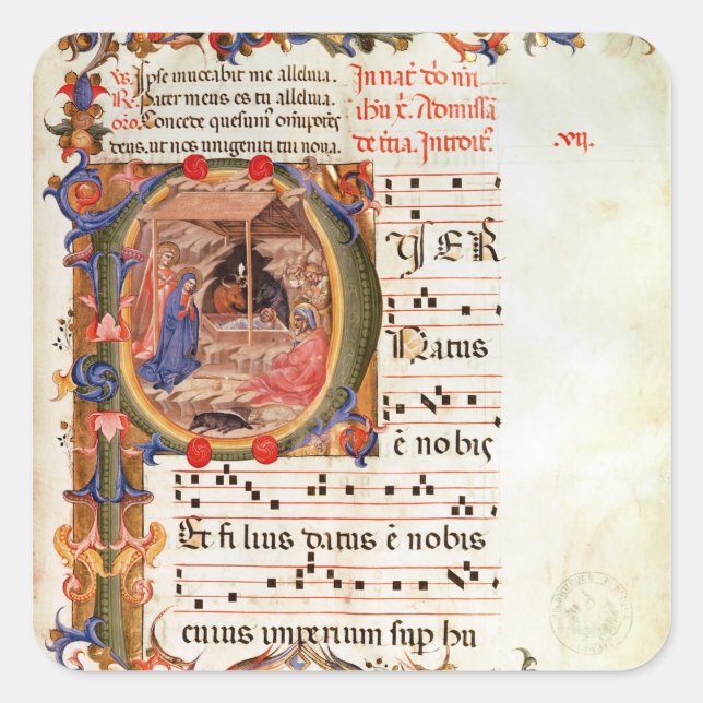 Historiated initial 'P' depicting the Nativity Square Sticker (Front)