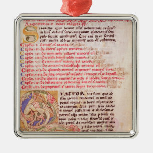 Historiated initial 'Q' depicting three Metal Tree Decoration