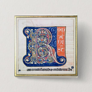 Historiated initial 'R' 2 15 Cm Square Badge