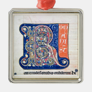 Historiated initial 'R' 2 Metal Ornament