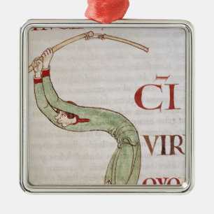 Historiated initial 'S' depicting a man Metal Ornament