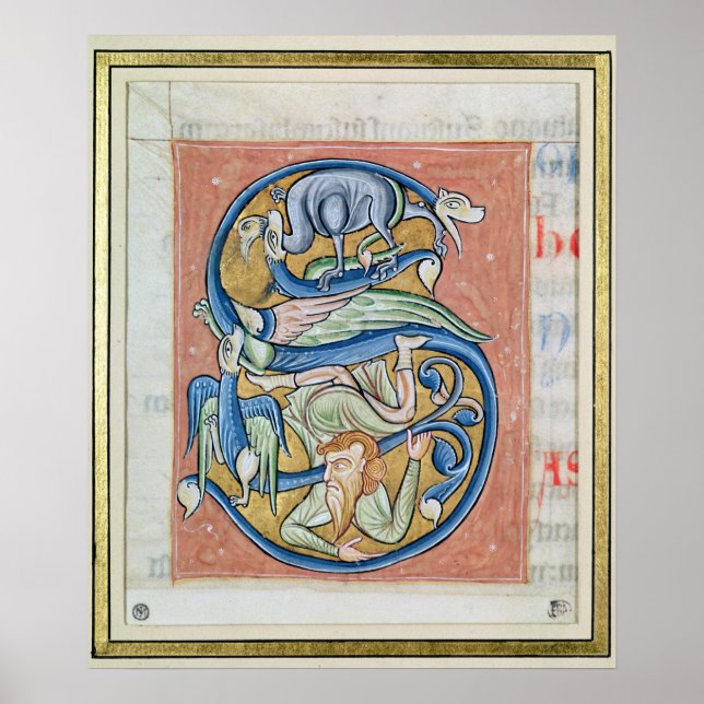 Historiated initial 'S' depicting an acrobat Poster (Front)