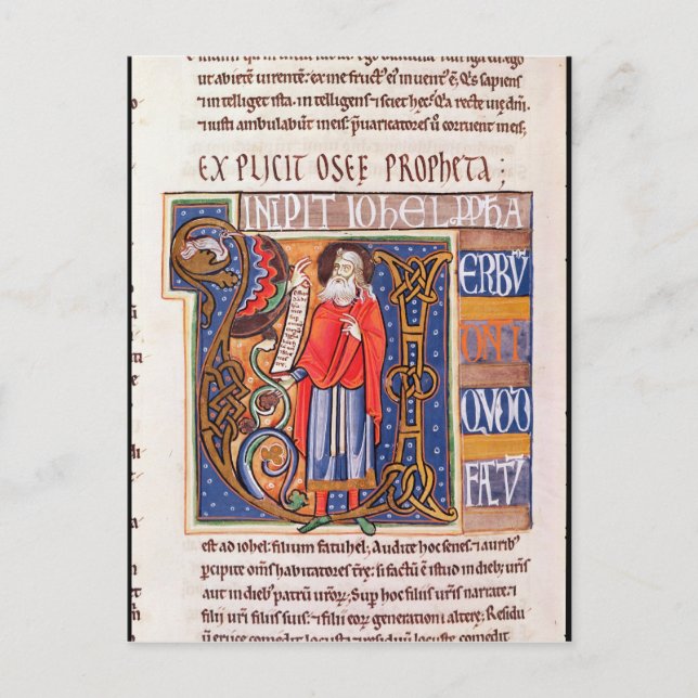 Historiated initial 'U' depicting Joel Postcard (Front)