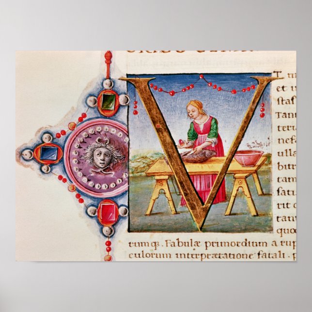 Historiated initial 'V' depicting Poster (Front)
