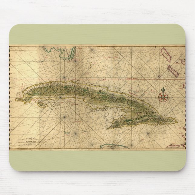 Historic 1639 Map of Cuba by Joan Vinckeboons Mouse Pad (Front)