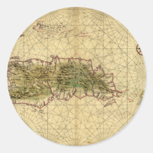 Historic 1639 Map of Hispaniola - Joan Vinckeboons Classic Round Sticker