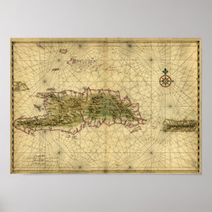 Historic 1639 Map of Hispaniola - Joan Vinckeboons Poster