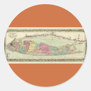Historic 1855-1857 Travellers Map of Long Island Classic Round Sticker