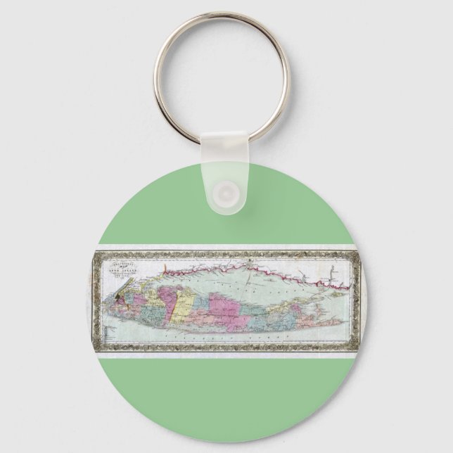 Historic 1855-1857 Travellers Map of Long Island Key Ring (Front)