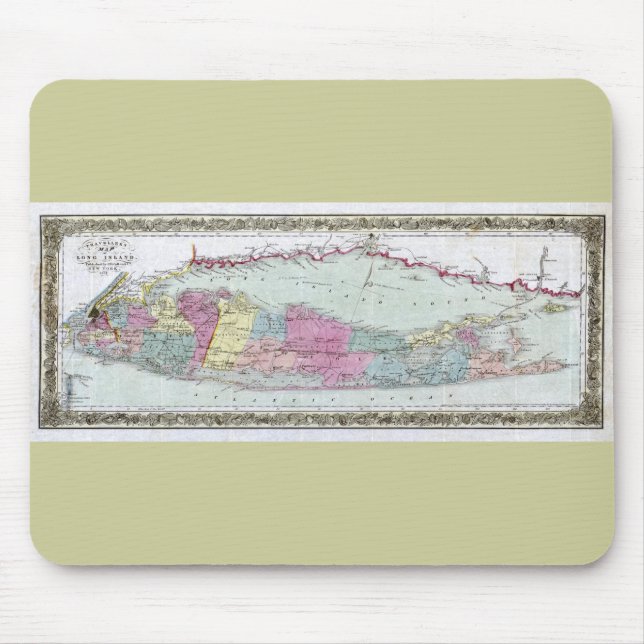 Historic 1855-1857 Travellers Map of Long Island Mouse Pad (Front)