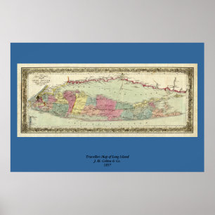 Historic 1855-1857 Travellers Map of Long Island Poster