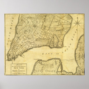 Historic American Map of New York City in 1776 Poster