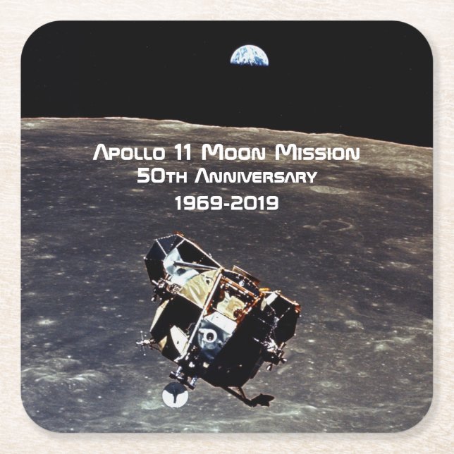 Historic Apollo 11 Moon Mission 50th Anniversary Square Paper Coaster (Front)