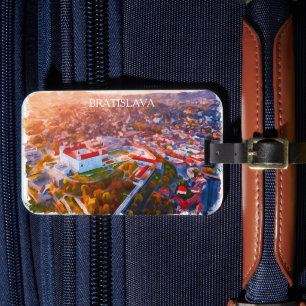 Historic Bratislava Slovakia - Watercolor Skyline Luggage Tag