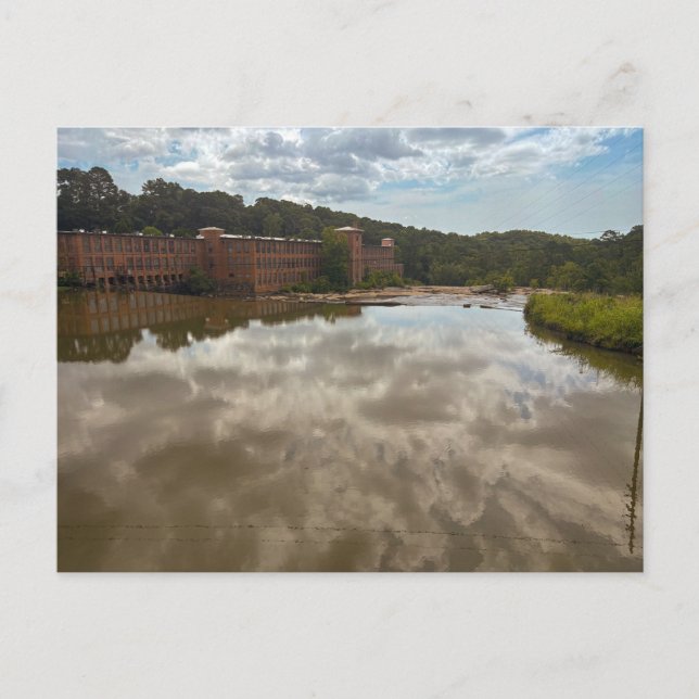 Historic Brick Buildings Reflected in Calm River Postcard (Front)
