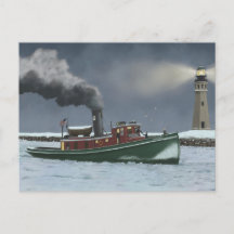 Historic Buffalo Tugboat and Lighthouse Postcard
