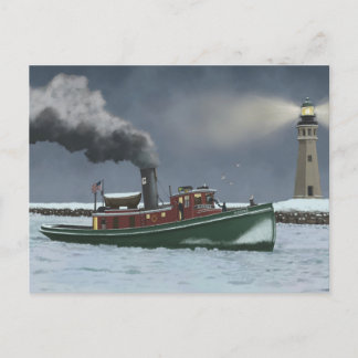 Historic Buffalo Tugboat and Lighthouse Postcard