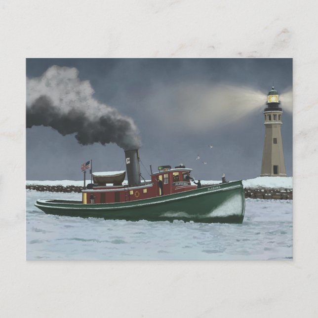 Historic Buffalo Tugboat and Lighthouse Postcard (Front)