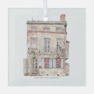 Historic Building New Orleans Watercolor Glass Tree Decoration