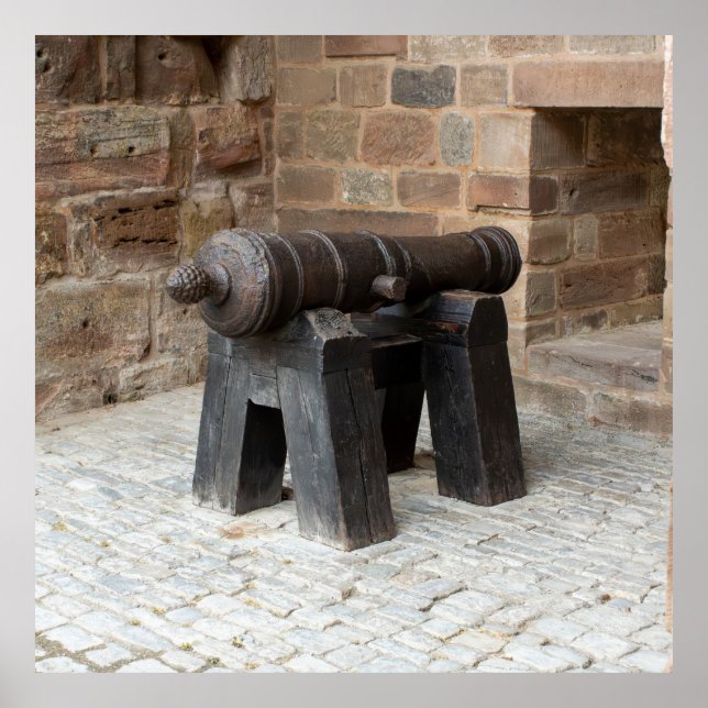 Historic Cannon on Wooden Stand Poster (Front)