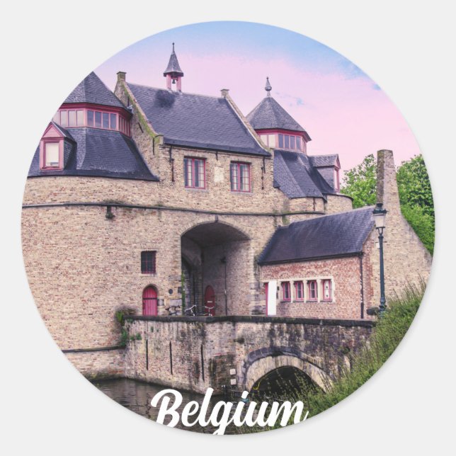 Historic city gate in Bruges Classic Round Sticker (Front)