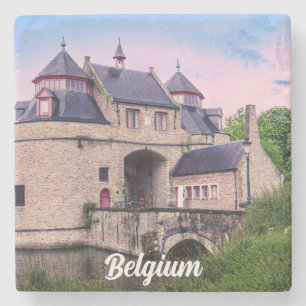Historic city gate in Bruges Square Stone Coaster