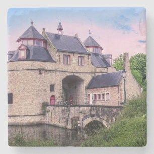 Historic city gate in Bruges Stone Coaster