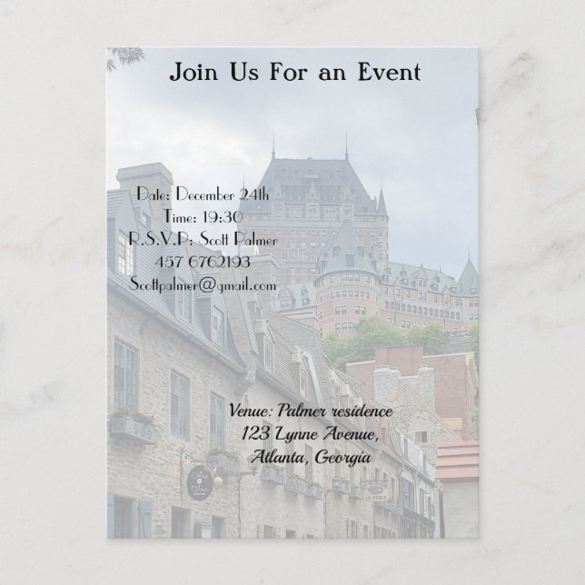 Historic district in Quebec City         Invitation Postcard (Front)